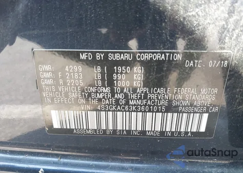 2019 Subaru Impreza 2.0I Premium from USA, damaged, VIN 4S3GKAC63K3601015